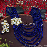 Multi String Disco beads with Kundan - Blue - Side Pendant