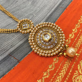 Round pendant with small ball chain multi string necklace