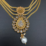 Four golden string necklace with Moti and Jhumki earrings