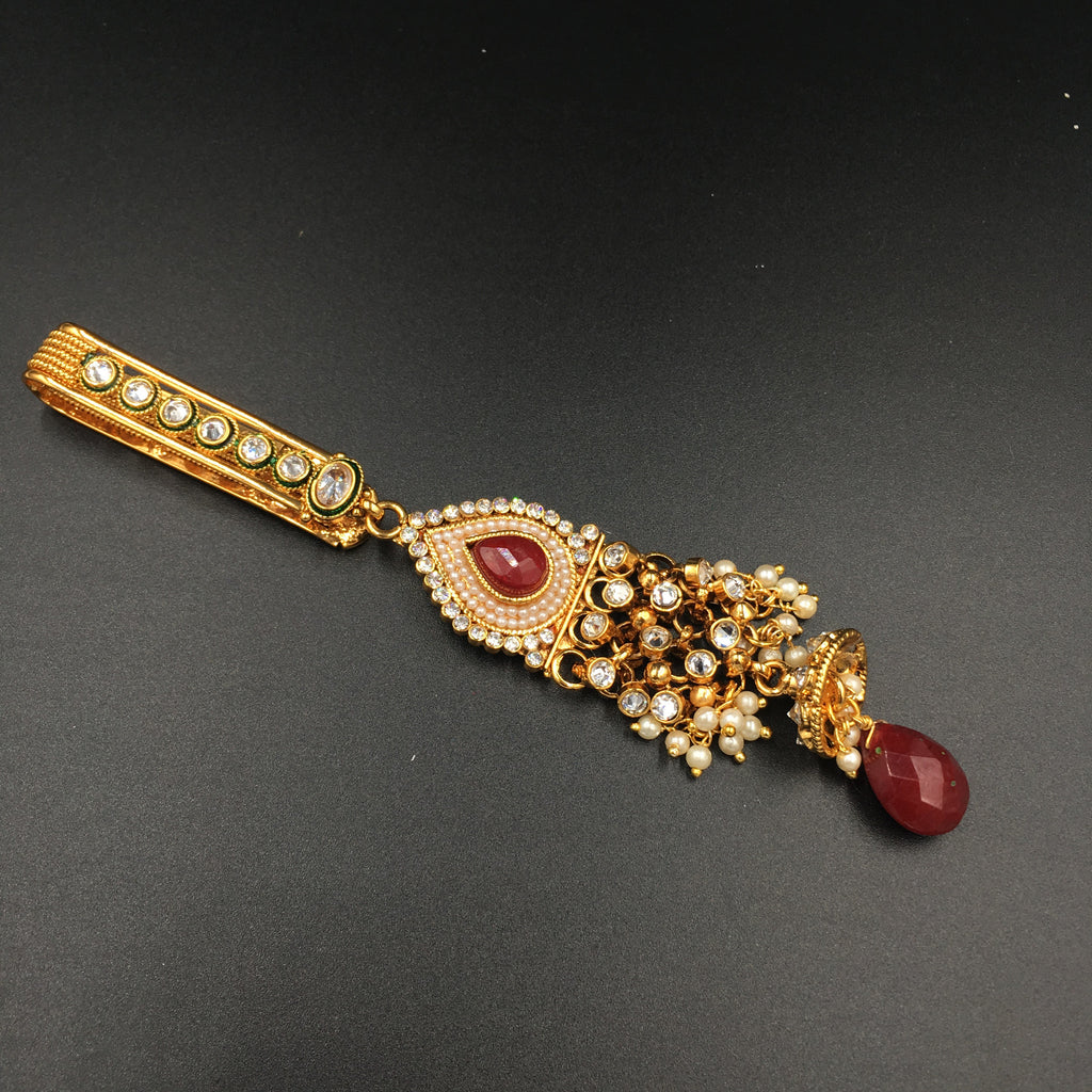 Juda Pin - Pearl Drop with red and white stones