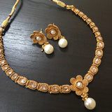 Delicate White stone necklace with Flower and White moti
