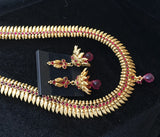 Long Red Stone necklace with Leaf design