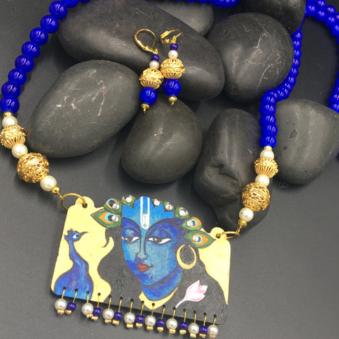 Hand Painted Wooden Necklaces - Krishna