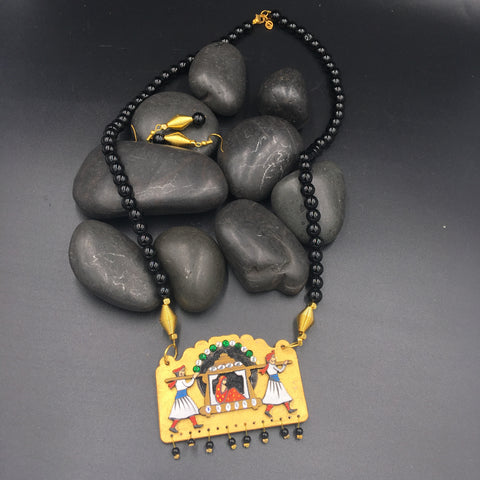 Hand Painted Wooden Necklaces - Black Beads Doli