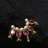 KOPM - 5 pearl pendants with mulit-colored stones and Moti