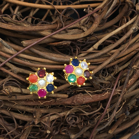 MIxed Ratna Flower Button Earrings