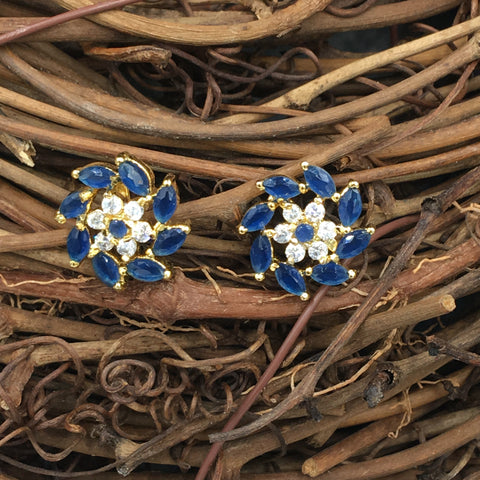 Blue Flower Button Earrings - 1