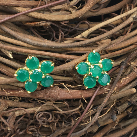 Green Flower Button Earrings