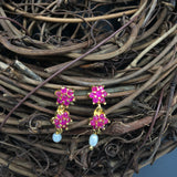 Pink Double Flower Button Earrings