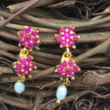 Pink Double Flower Button Earrings