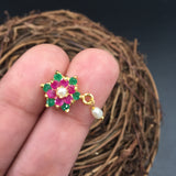 Green and Pink Flower Button Earrings