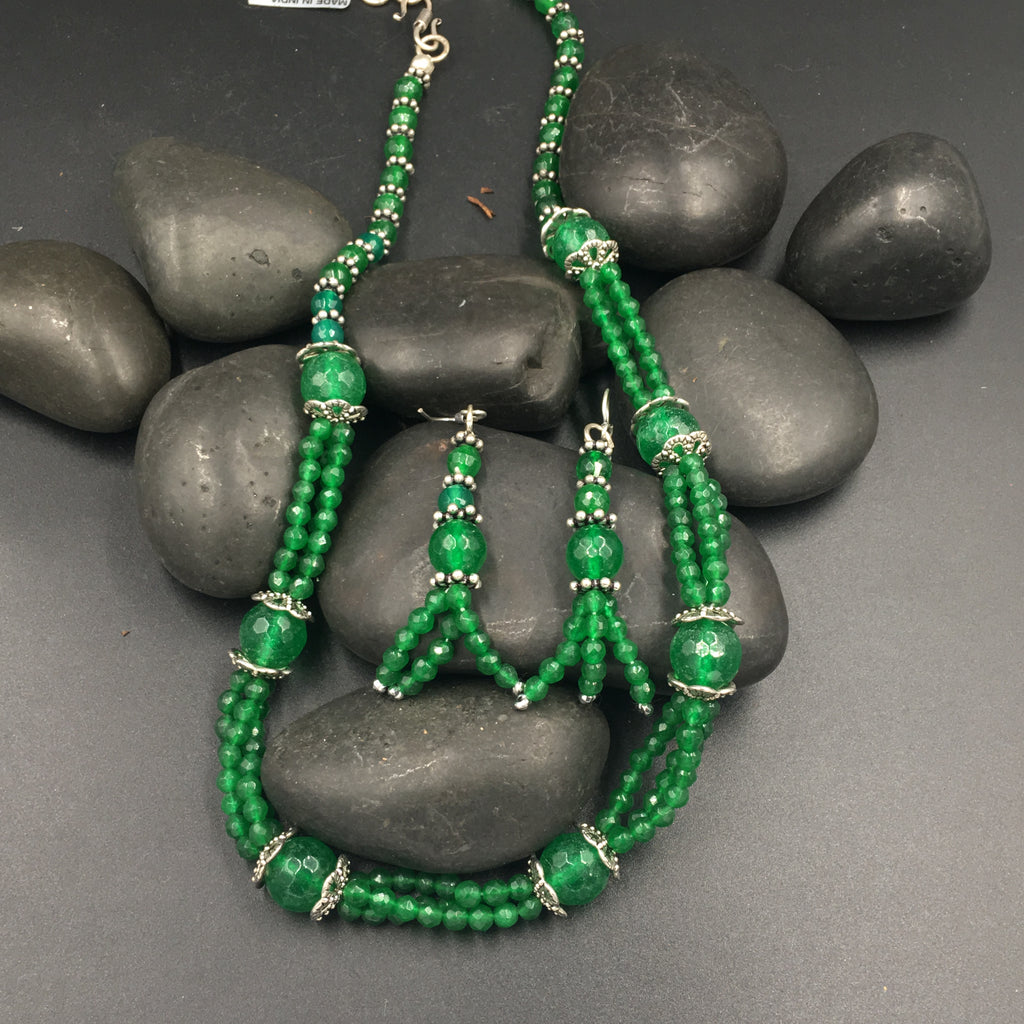 Beads Mala - Double Line - Green Necklace