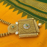 Square pendant necklace with moti and green stones