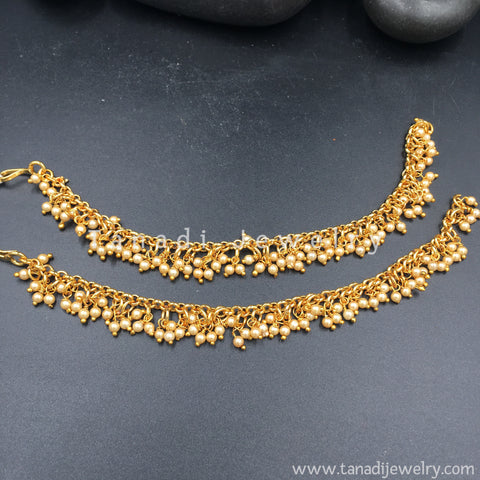 Golden Ear Chain with Moti cluster line - Single Layer