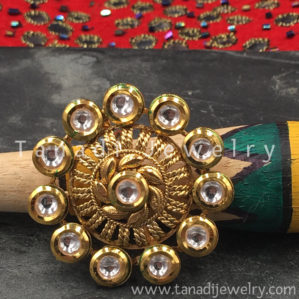 Finger Ring  - Kundan Circle with White