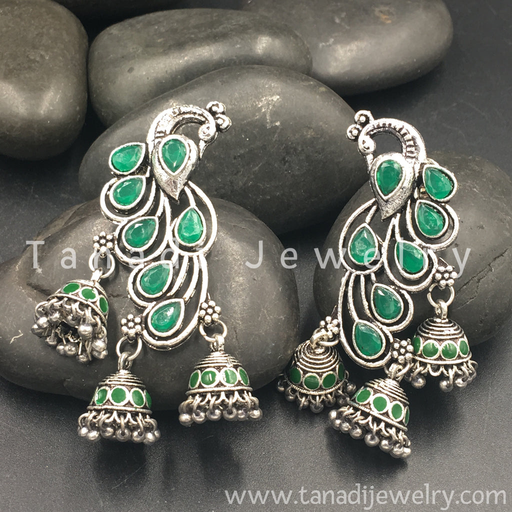 Mayur Oxidised  Earring with Green