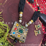 Meenakari Pendant Necklace - Black Beads