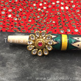 Finger Ring  - Kundan Pearl with Red