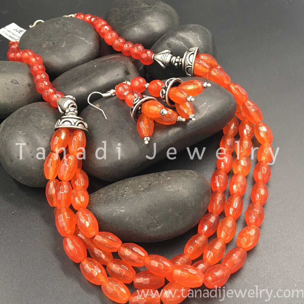 Beads Mala - Three Line - Orange