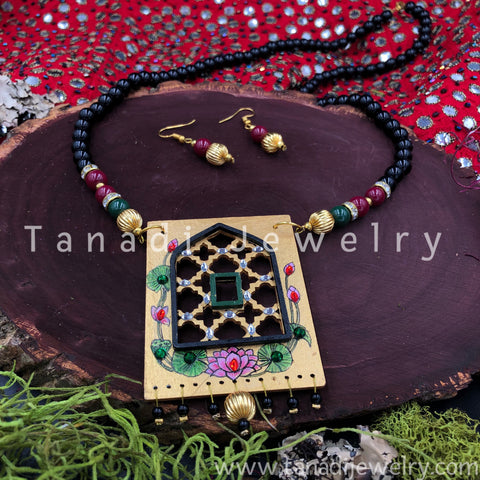 Hand Painted Wooden Necklaces - Black Beads Jharoka