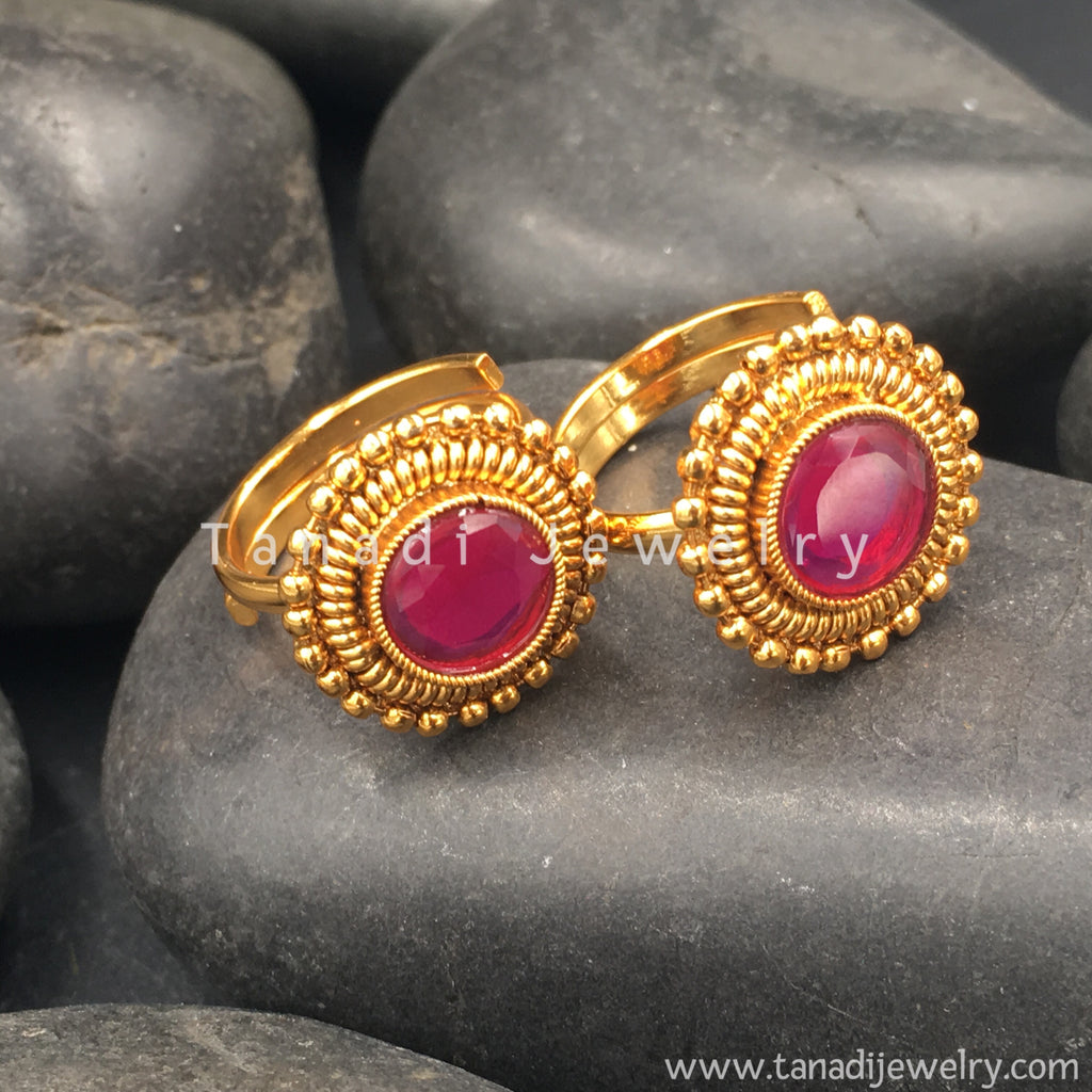 Golden Toe Rings with Red Stone