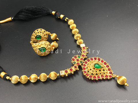 Mangalsutra - Black Thread with red/Green Stones