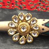 Finger Ring  - Kundan Pearl with White
